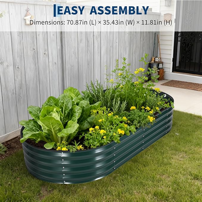 Galvanized Raised Garden Bed Kit with Corrosion-Resistant Steel – Oval Planter Box for Vegetables Flowers &amp Herbs – Durable Reinforced Easy To Assembly – Includes Zippered PVC Cover Green
