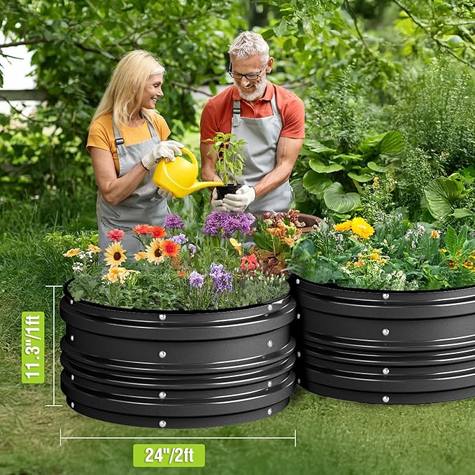 WORKPRO 3PK 2x2x1ft Outdoor Galvanized Raised Garden Bed Kit Rust &amp Corrosion Protection Easy Assembly Safe Edge Ideal for Vegetables &amp Flowers Black