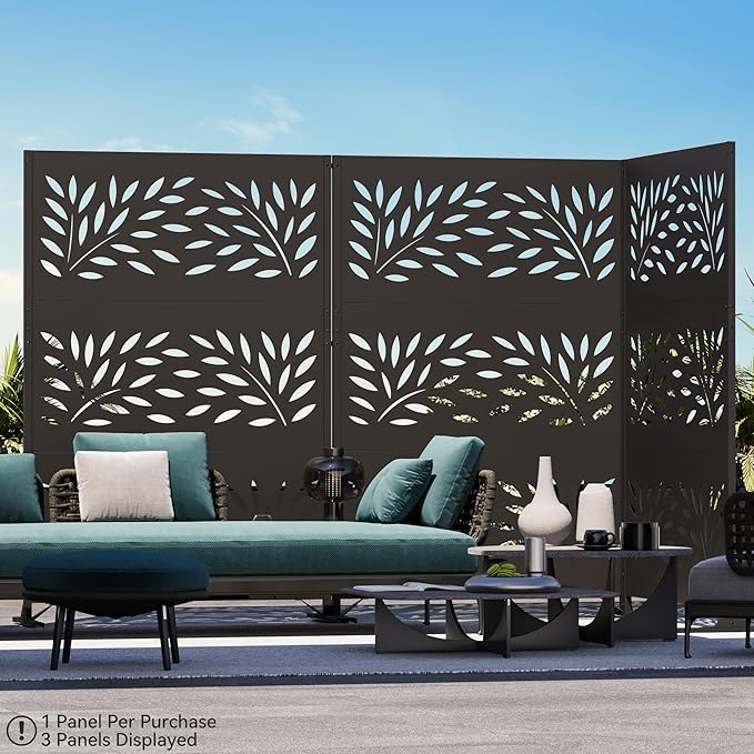 Modern Shade 4x6 FT Metal Privacy Screen with Artistic Modular Designs Decorative Patio Privacy Fence &amp Garden Divider Freestanding Outdoor Metal Fence Panel Weather-Resistant (Willow Drift)