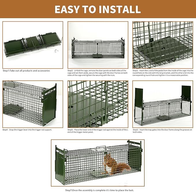 40” 2 Door Live Animal Trap Easy Set and Release Animal Trap Live Animal Trap Cage for catching Stray Cats Raccoons Squirrels Rabbits Moles Groundhogs Armadillos up to 17.6 lbs