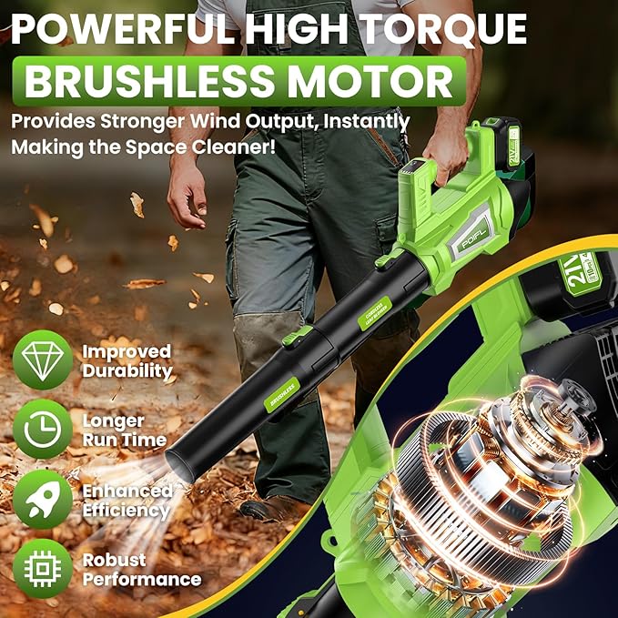 Leaf Blower Cordless 750CFM 240+MPH Brushless Powerful Electric Leaf Blower with 2x4.0Ah Batteries &amp Fast ChargerShoulder Strap6-Speed ModesLightweight Leaf Blowers for Lawn Care Leaves Dust S