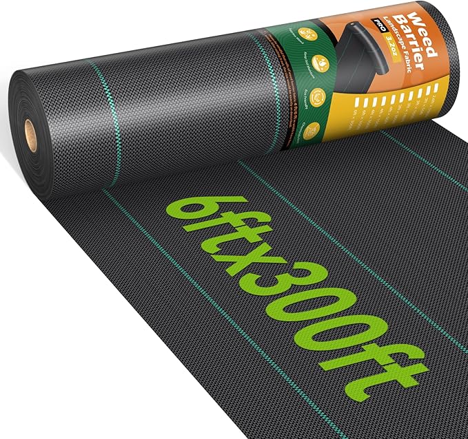 6ftx300ft Landscape Fabric 3.2oz Weed Barrier Fabric Woven Weed Barrier Fabric Heavy Duty Weed Control Cloth Geotextile for Underlayment Gardening Commercial Driveway Weed Block Cover Mat