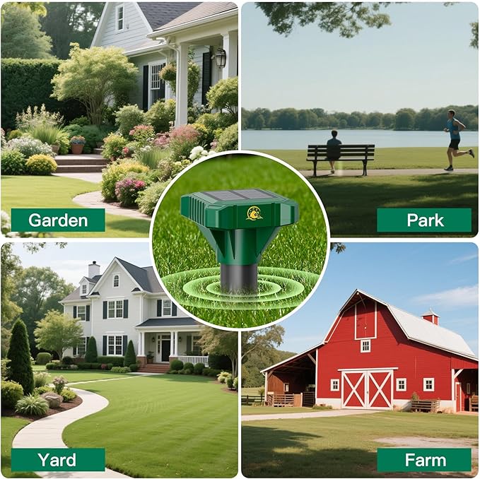 4 Pack Mole Repellent Solar Powered Vibrating Solar Mole Repellent Stakes for Voles Groundhogs Snakes &amp Gophers IP65 Waterproof Mole Deterrent for Yard Farm Lawn &amp Garden
