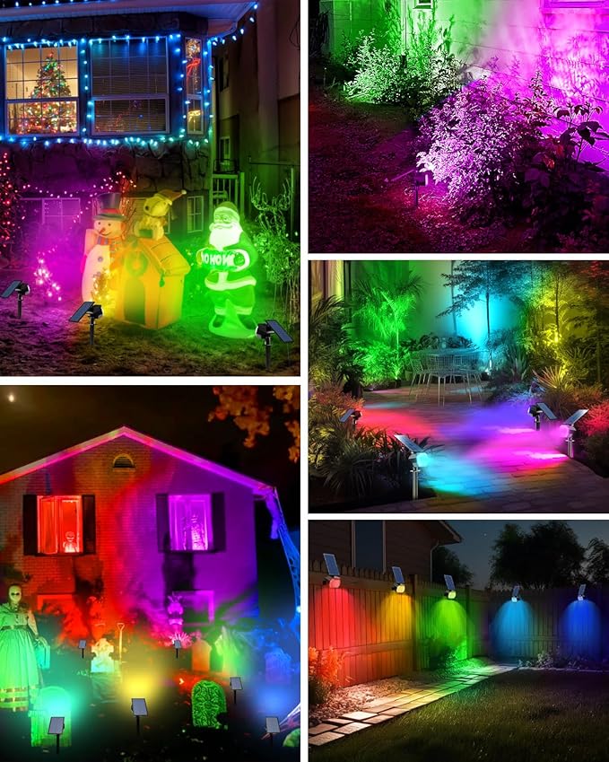 btfarm Solar Lights Outdoor Waterproof IP65-2 Pack LED Color Changing Spot Light 7 Lighting Color RGB Powered Spotlights Uplight for Yard Tree Landscape Garden Christmas Halloween