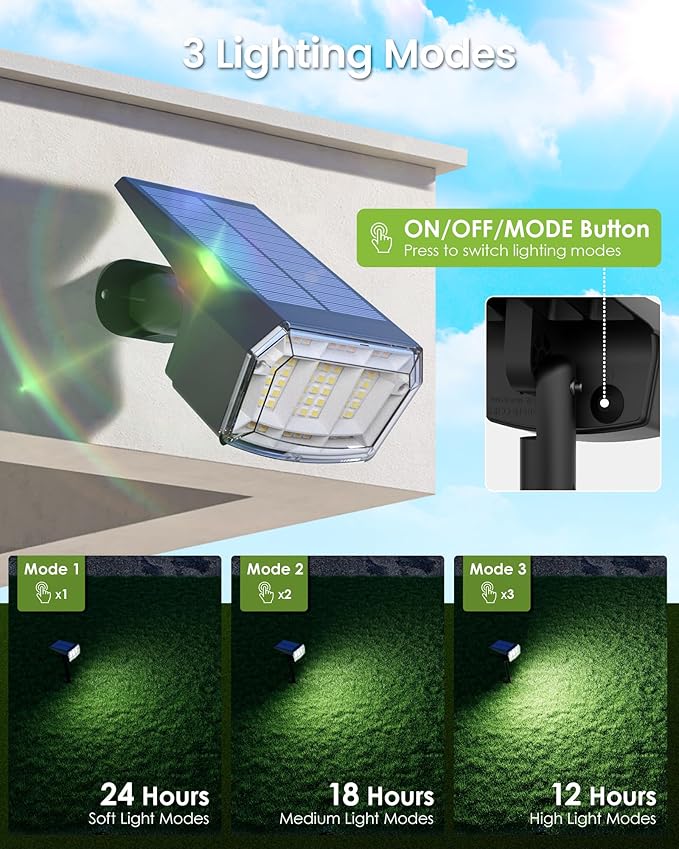 GIGALUMI Solar Spot Lights Outdoor Waterproof 6 Pack Cool White IP65 63 LED 3 Lighting Modes Spotlights for Yard Garden House Garage Pathway