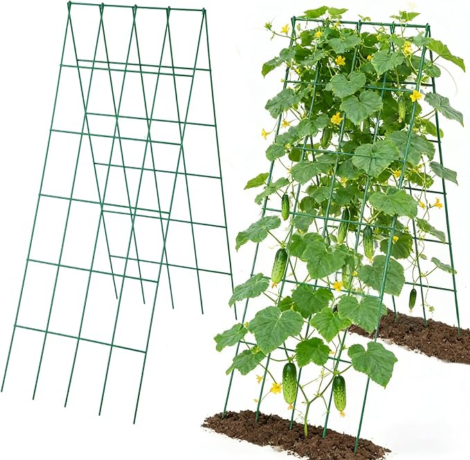 2 Sets Cucumber Trellis for Raised Garden Bed - 4.5mm Wire Heavy Duty Weather-Resistant Foldable A-Frame Metal Plant Support for Squash Pole Bean Climbing Plants Vegetables Outdoor