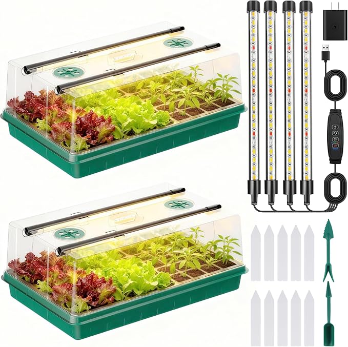 Seed Starter Tray Seed Starter Kit with Grow Lights Color Change Grow Lights for Seed Starting Kit 3 Timming Set Indoor Plant Growing Kit for Gardeners Germination Trays Kits Gardening Gifts