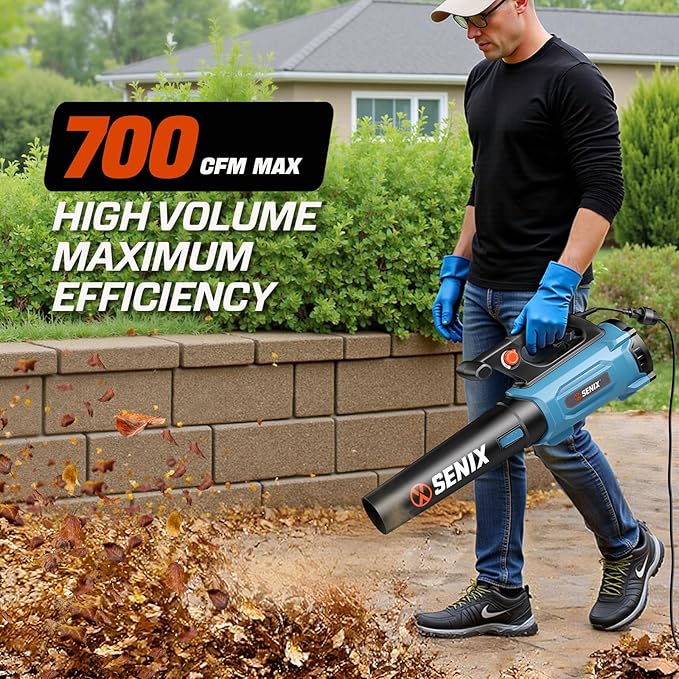 SENIX 12 AMP Handheld Electric Leaf Blower Up to 700 CFM and 110 MPH Variable Speed Lightweight 120v (BLAE12-M)