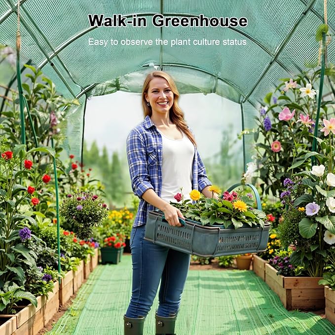 Grezone 10×6.6×6.6ft Greenhouse with Watering SystemHeavy Duty Green House Large Tunnel Greenhouses Kit Walk in Outdoor Plant Gardening for Garden Backyard Green