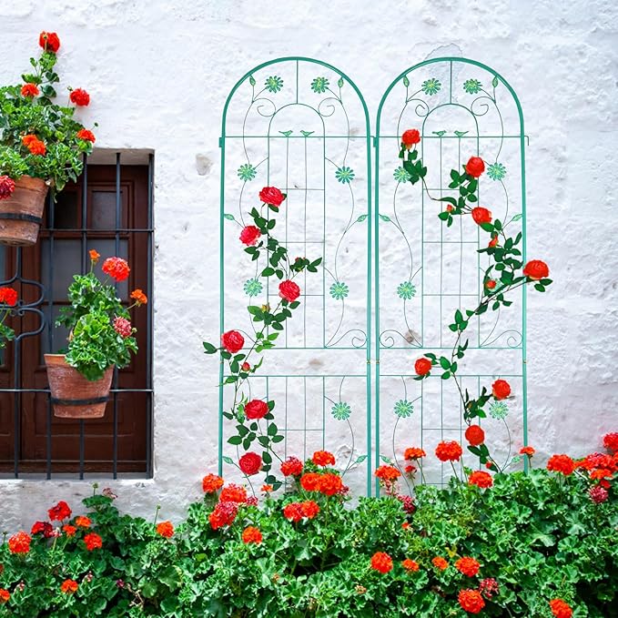 4 Pack Metal Garden Trellis 86.7 x 19.7 Rustproof Trellis for Climbing Plants Outdoor Flower Support (Green)