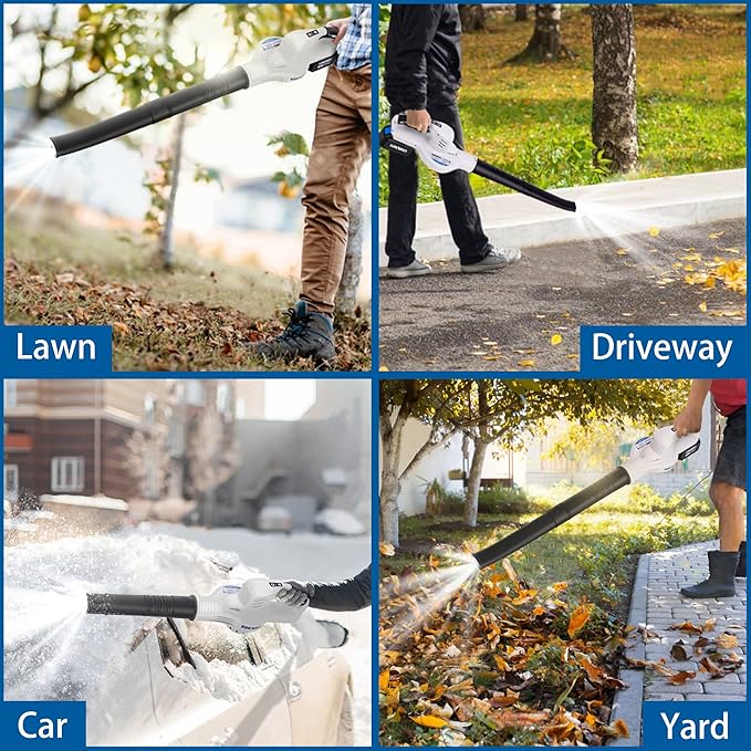 Leaf Blower Cordless 20V Electric Cordless Leaf Blower with 4000mAh Battery and Charger 2 Speed Modes Lightweight Battery Powered Leaf Blowers for Lawn Care Patio Blowing Leaves and Snow