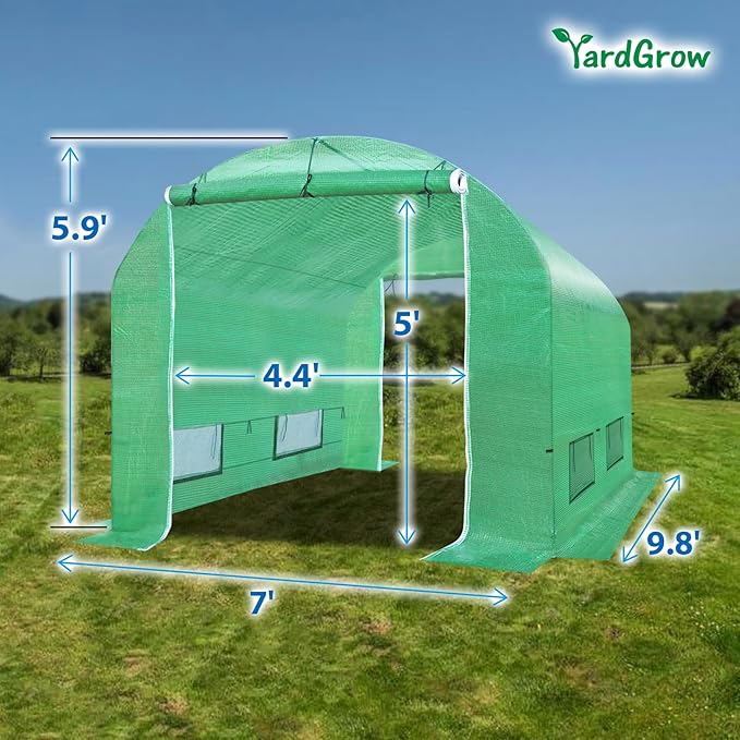 YardGrow 2-Doors Replacement Greenhouse Cover for Larger Walk in Outdoor Yard Plant Gardening Hot House Cover ONLY (10'x7'x6' Green)