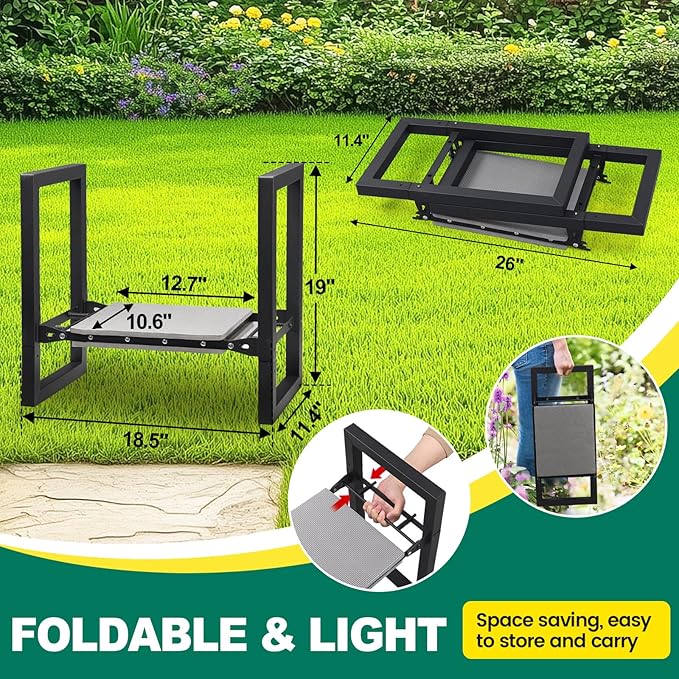 Garden Kneeler and Seat Heavy Duty - 12.7 Wide Garden Kneeling Bench Stool with Handles Folding Knee Seat Chair Gardening Gifts for Seniors Women Men Gardeners Pain-Free Weeding Planting