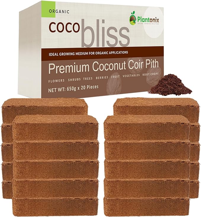 Coco Bliss Coco Coir Bricks (20-Pack 650gm Bricks) - Organic Coco Coir for Plants - OMRI-Listed Coconut Coir for Plants - Coconut Coir Bricks - Coco Peat for Plants Garden Soil &amp Organic Mulch