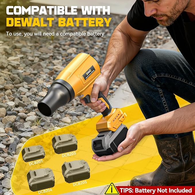800000RPM Cordless Leaf Blower Compatible with Dewalt 20V (Tool Only) Brushless Motor Adjustable Speed Lightweight Portable Electric Blower for Car Patio Garden (Without Battery)