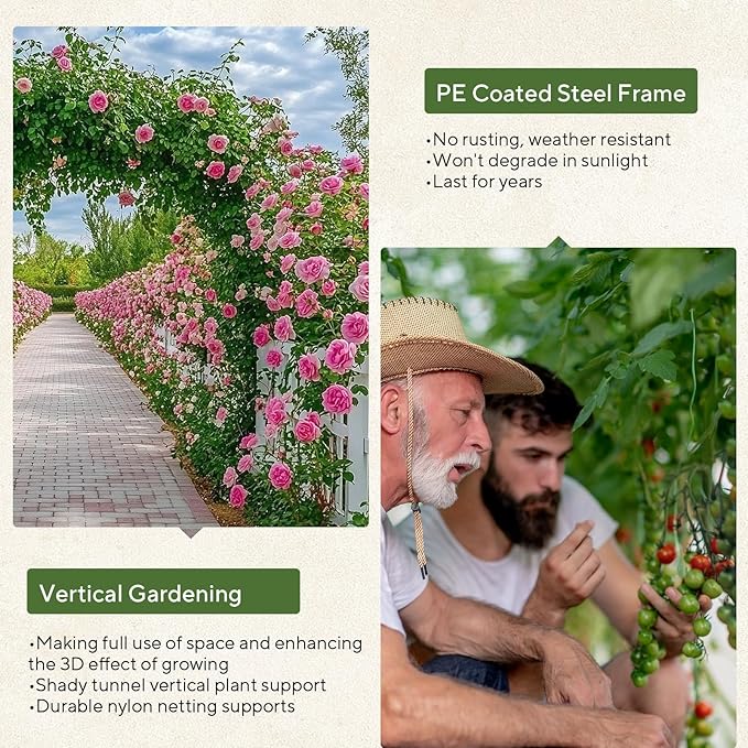 Garden Arch Trellis for Climbing Plants Outdoor 7.8 ft Tall Cucumber Trellis for Raised Bed Plastic-Coated Metal Plant Support Vegetable Squash Pea Bean Grape Vine Arbor Black