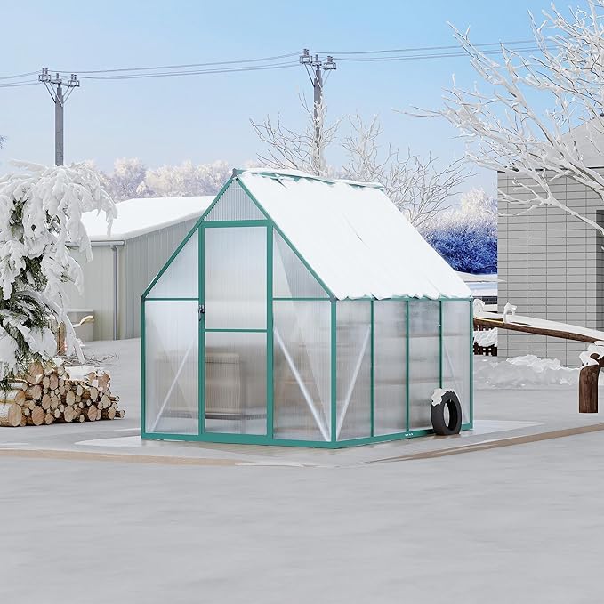 6x7 ft Heavy Duty Polycarbonate Walk-in Greenhouse with Reinforced Aluminum Frame Adjustable Roof Vent and UV Protection Panels for Outdoor Backyard Gardening and Year-Round Plant Care
