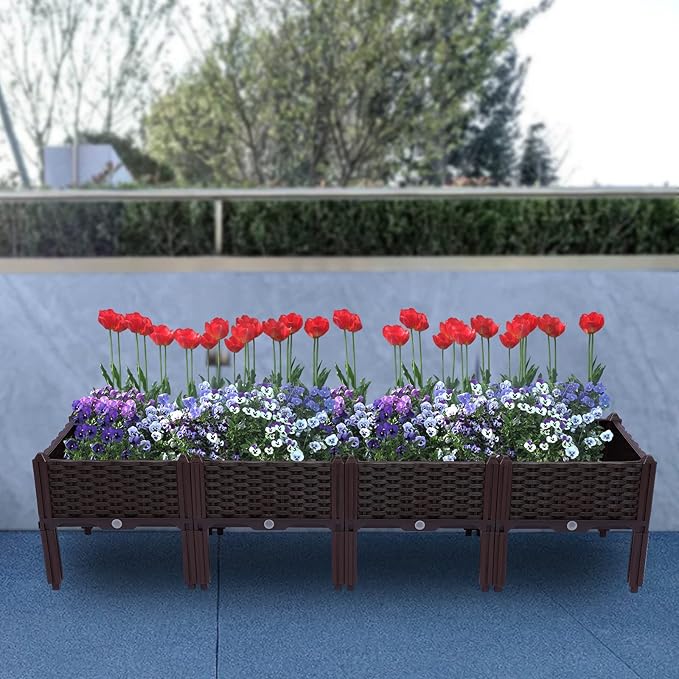 61.5x15.5x15in Raised Garden Beds Outdoor Polypropylene Planter Boxes Outdoor Planter Boxes for Vegetables Flowers Herbs Garden Box with Drainage System