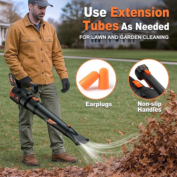 Leaf Blower Cordless - Max. 500CFM &amp 160MPH Electric Leaf Blower with 2 X 3000 mah Battery 3 Speed Modes Blowers for Lawn Care Yard Garage Cleaning