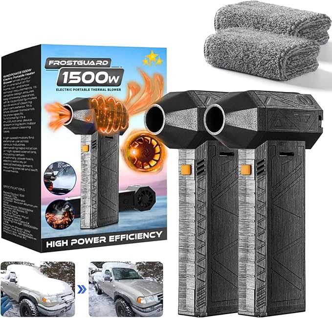 1500w Thermal Blower 2026 Upgrade Portable Snow Blower for Car Electric Windshield Antifreeze Blowe -3 Gear Adjustable Strong Airflow for Drying/Dust Removal/Cleaning (2PCS)
