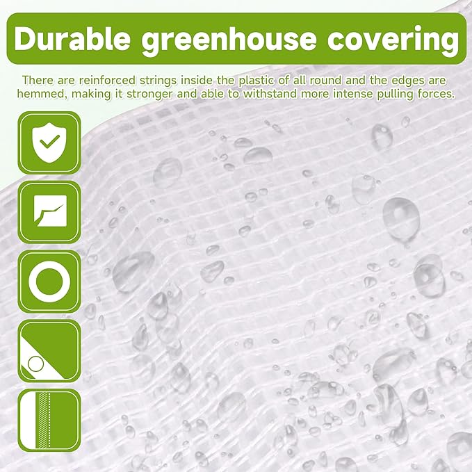 Greenhouse CoverClear Greenhouse Plastic Covering 16Mil Thickness Heavy Duty Clear tarp for Chicken coopGardeningFarming Greenhouse Plastic sheeting with Grommets (White 20ft*30ft)