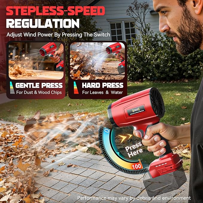 800000RPM Cordless Leaf Blower Compatible with Milwaukee (Tool Only) Brushless Motor Adjustable Speed Lightweight Portable Electric Blower for Car Patio Garden (Without Battery)
