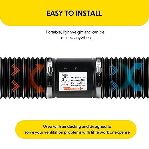 iPower 4 Inch 106 CFM Inline Booster Fan Exhaust Duct Blower with Speed Controller Low Noise for HVAC in Grow Tent Basements Bathrooms and Kitchens 2 Pack Extra 2 Thermometers Included