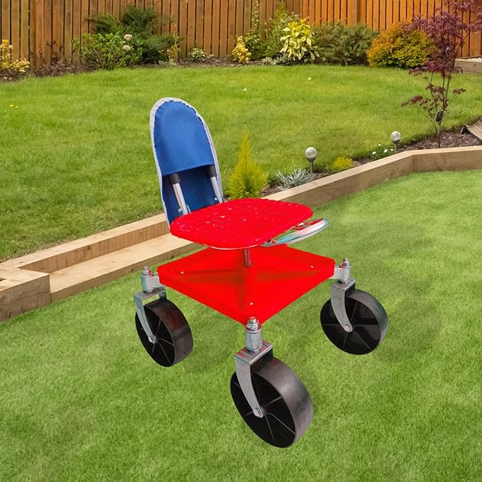Garden Rolling Work Seat Gardening Stool Breathable PP Seat 360° Rotating Garden Chair for Planting Lawn Care and Car Maintenance red with bag