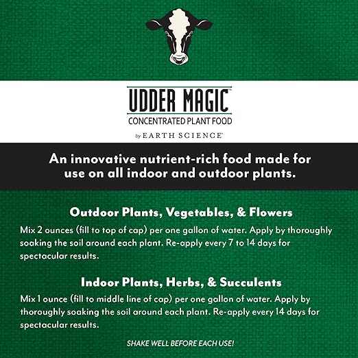 Earth Science Udder Magic Concentrated Plant Food for Indoor &amp Outdoor Plants— 30 oz—Nutrient Rich Fertilizer for Bigger Harvests &amp Blooms - Seed Starter for Vegetables Flowers Herbs Succul