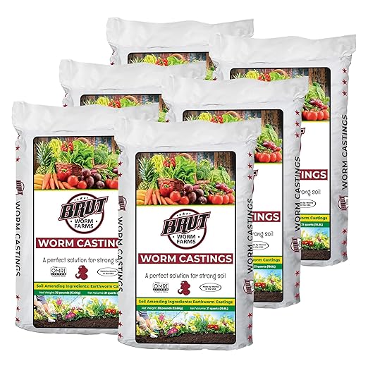 Brut Organic Worm Castings – 30 Lb – Garden's Elixir for Thriving Blooms &amp Harvests! (6 Pack)