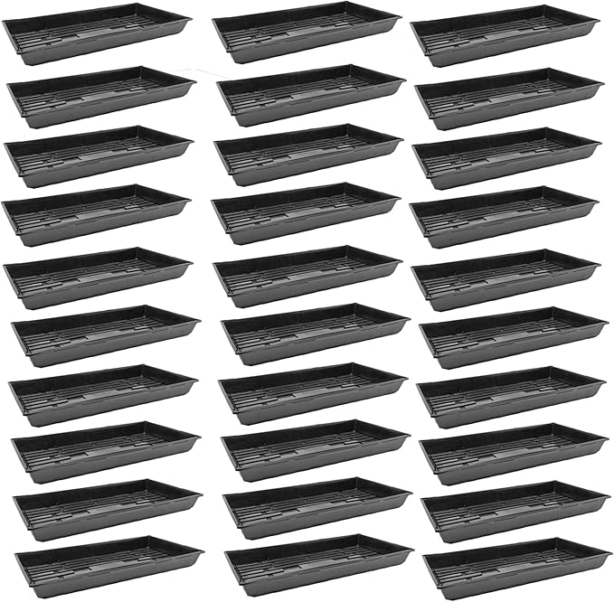 SUNPACK 10 x 20 Quad Thick Plastic Seed Starting Tray Black 2.5 (Pack of 30) - No Drainage Holes Perfect for Greenhouse or Indoor Gardening - Ideal for Seedlings and Cuttings