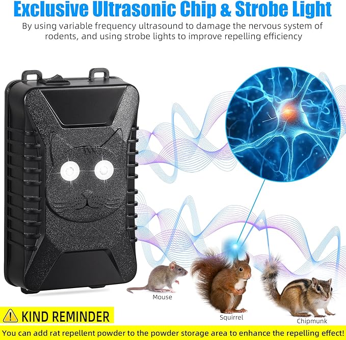 Rodent Repellent for Car Engines 2 Pack Plug-in Rodent Repeller Ultrasonic Indoor Battery Operated Car Mouse Repellent Under Hood Keep Mice Rat Squirrel Out of Car Attic Garage Barn
