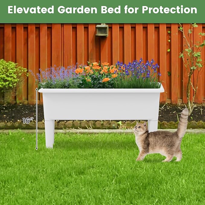 2 Pcs Raised Planter Bed Elevated Planter Boxes with Removable Legs Plastic Planter Bed for Gardening Backyard &amp Deck (Greyish-White)