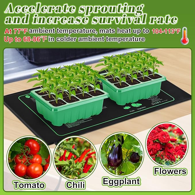 4 PCS Durable Seedling Heat Mat for Plants - 10'' x 20.5'' Bulk Seed Starting Heating Mat for Indoor Grarden Greenhouse Waterproof Warm Hydroponic Seed Mat for Plant Germination Growth