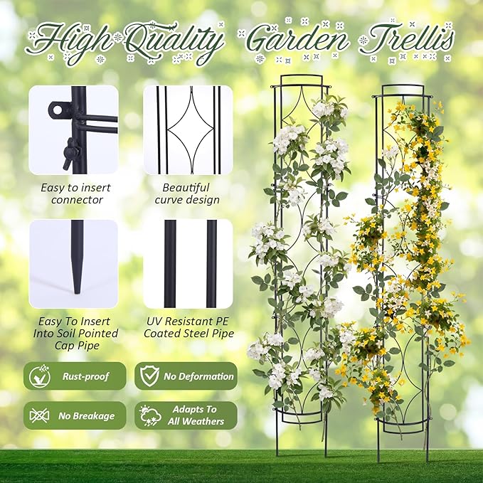 Novabright 2 Pack 71''h X9.8''w Garden Trellis for Climbing Plants Metal Plant Trelli Indoor Outdoor Metal Garden Trellis for Potted Plants Climbing Houseplants Flowers Decorative Outdoor Downpipes