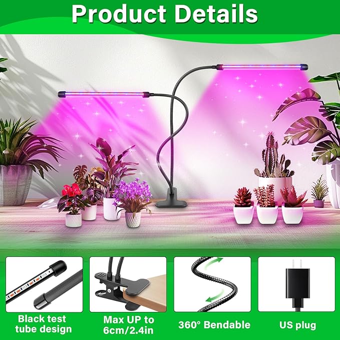 AUXTINGS LED Grow Lights for Indoor PlantsFull Spectrum 2 Heads Plant Growing Lamp with 3/6/9H Auto Timer 10 Dimmable Modes &amp 3 Light Settings Seed Starting Grow Lights for Indoor Gardening