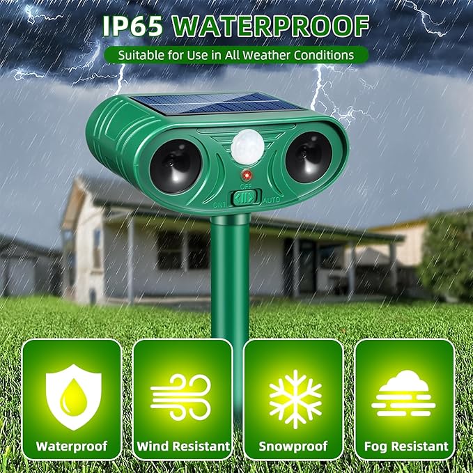 2026 Solar Animal Repellent Outdoor&ampCat Repellent Outdoor with Motion Deer Repellent Devices Ultrasonic Cat Deterrent Fox Raccoon Squirrel Rabbit Coyote Deterrent for Farm Orchard Garden 4 PCS