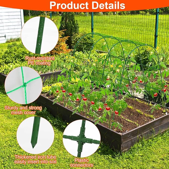 Cucumber Trellis for Raised Bed U-Shaped Garden Trellis for Climbing Plants Outdoor Arch Plant Support Vegetables Trellis with Climbing Net Tunnel Plant Support Stand for Vine Pea Zucchini