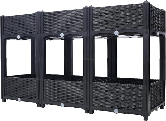 Planter Raised Beds - Elevated Garden Box with Drainage 47.2x15.7x27.7 Black for Vegetables Flowers Herbs