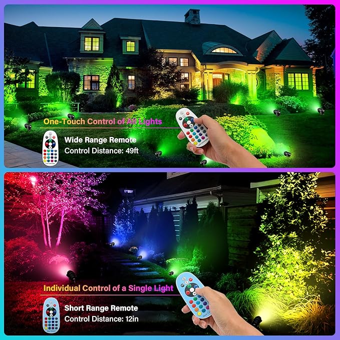 12W RGBW Low Voltage Landscape LightsColor Changing Outdoor Landscape Spotlights12V/24V Garden Tree Uplights for Yard Pathway Patio with Remote8PACK