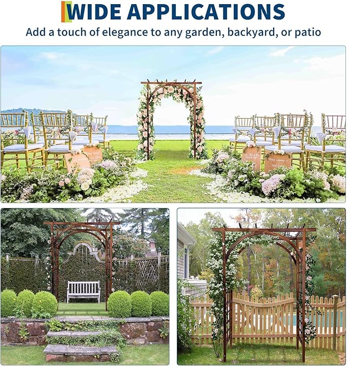 85 Wooden Garden Arbor Arch 7 ft Wood Garden Trellis with Arched and Flat Top Outdoor Walkway Arbor Stand for Plant Climbing Wedding Ceremony Decoration Pergola Patio Lawn Backyard Party