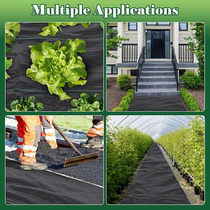 FEED GARDEN 3FT x 100FT Landscape Fabric Weed Barrier Fabric Heavy Duty Weed Control Mat Weed Blocker Ground Cover Geotextile Fabric for Gardening with 20 U-Shaped Stakes (2 Pack 3x50FT)