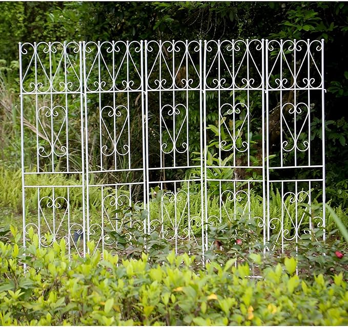Outdoor Climbing Plant Grille Anti-Rust Iron Bracket Metal Garden Trellis Decorative Privacy Screen Black/White(Color:WhiteSize:180x50cm/71x20in)