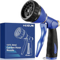 HOSUN Garden Hose Sprayer Nozzle 100% Heavy Duty Metal Water Hose Nozzle with 8 Different Spray Patterns High Pressure Hose Spray Nozzle for Watering Plant &amp Lawn Washing Car &amp Pet Blue