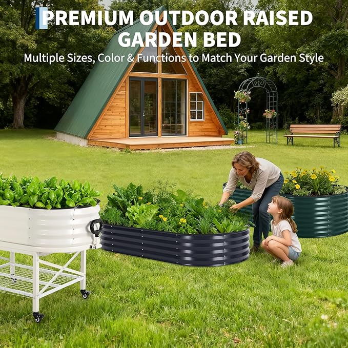 CABIHOME Galvanized Raised Garden Bed Kit with Corrosion-Resistant Steel – Oval Planter Box for Vegetables Flowers &amp Herbs – Durable Reinforced Easy to Assembly – Includes Zippered PVC Cover G