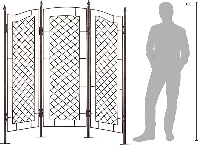 H Potter 3-Panel Garden Privacy Screen Trellis 88 lb Heavy Iron Freestanding Landscape Structure 75 Wide GAR573L