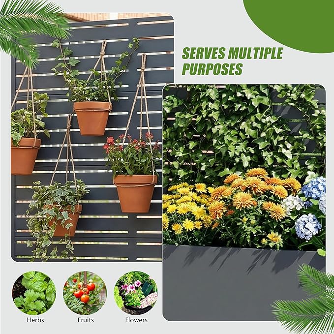 Casaphoria Metal Raised Garden Bed with Trellis and Wheels 72x47x16 Planter Box for Climbing Plants Vegetables &amp Vines Features Drainage Holes and Privacy Screen Drakgrey-Louvered