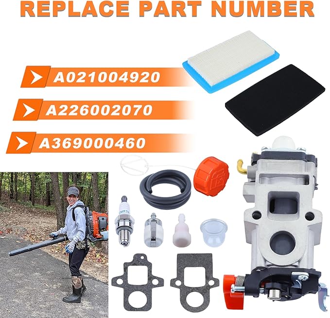 PB-9010 PB-8010 Blower Carburetor Kit for Echo PB-8010H PB-8010T PB-9010T PB-9010H Shindaiwa EB810 EB810RT EB910 EB910RT Backpack Leaf Blower Parts A021004920 WYAB-1 Carburetor Air Filter Kit