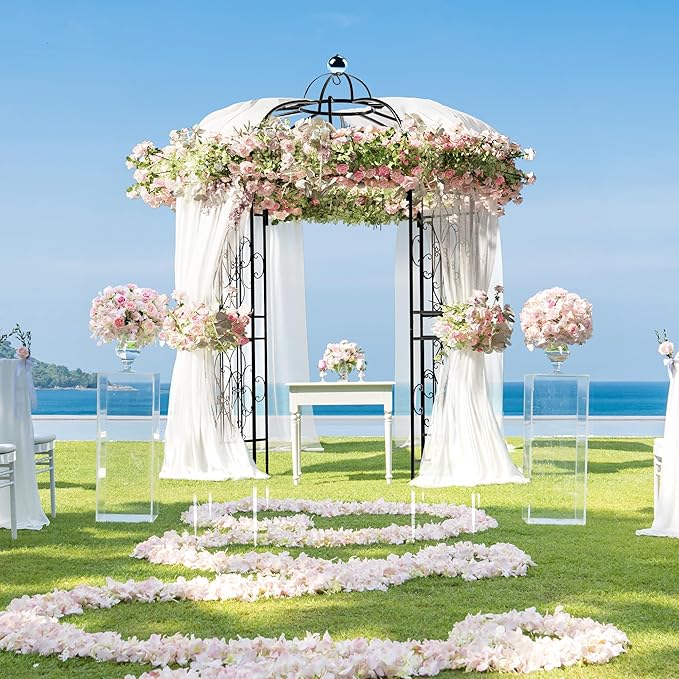 Birdcage Shape Garden Arch Arbors 9.8'H x 6.8'W (81.5W x 118H) Pergola Pavilion for Climbing Plants Outdoor Wedding Arches for Ceremony Party Metal Garden Arbor for Patio Backyard (Black)