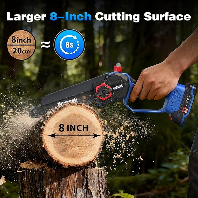 Mini Chainsaw 8 inch Cordless - Upgraded Handheld Electric Chainsaw with 2 Pack Batteries and Charger Electric Power Chain Saw with Oiler Garden Tools for Tree Trimming Wood Cutting